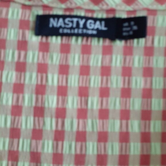 Nasty Gal Crop Top Orange & Chartreuse Seersucker Covered Button Detail 4 - Picture 5 of 7